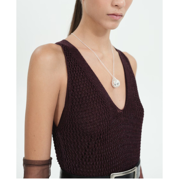 NWT Mango MNG Lurex openwork knit dress Burgundy Size Small - Picture 2 of 13